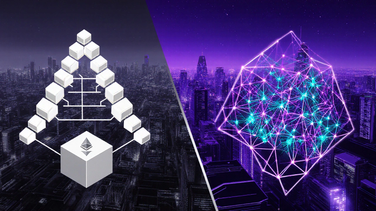 Side‑by‑side illustration of Bitcoin&#039;s Merkle tree and Ethereum&#039;s Merkle‑Patricia Trie.
