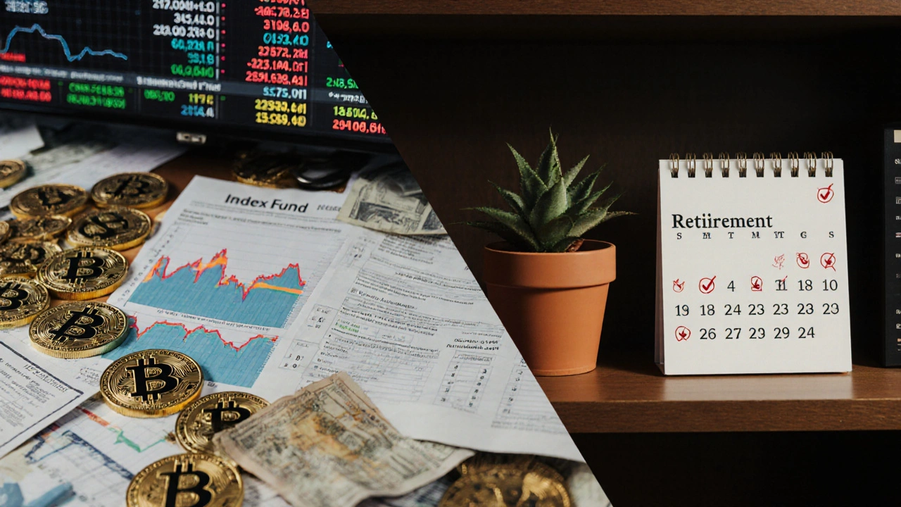 Contrasting clutter of speculative trading vs. disciplined investing with a simple statement and calendar.