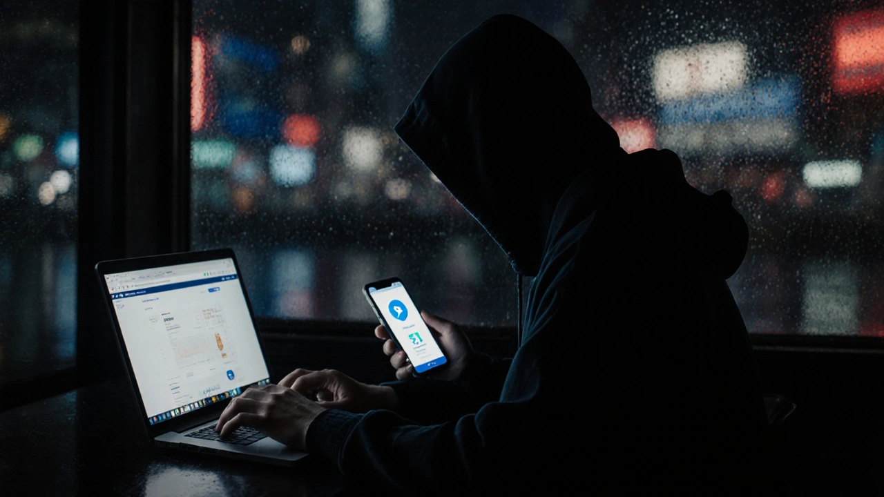 Person in Shanghai conducting hidden crypto trade using VPN and Telegram on laptop.