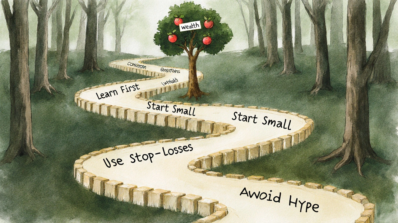 Winding forest path symbolizing disciplined trading principles leading to growth.