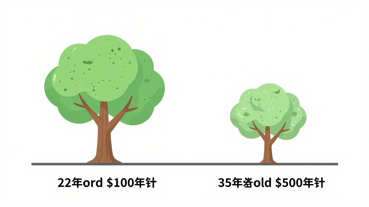 Side-by-side timelines showing how starting early creates much greater wealth than investing more later.