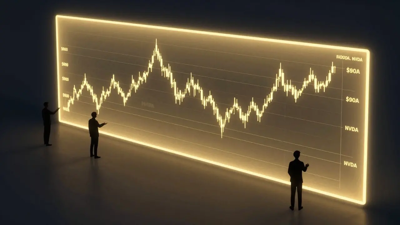 Abstract visualization of support and resistance levels as glowing barriers around a stock price line